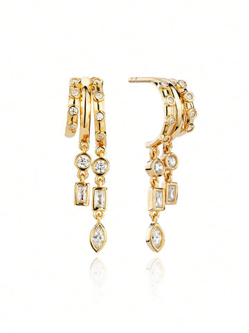 925 Sterling Silver Jewelry Zirconia 18K Gold Plated earrings