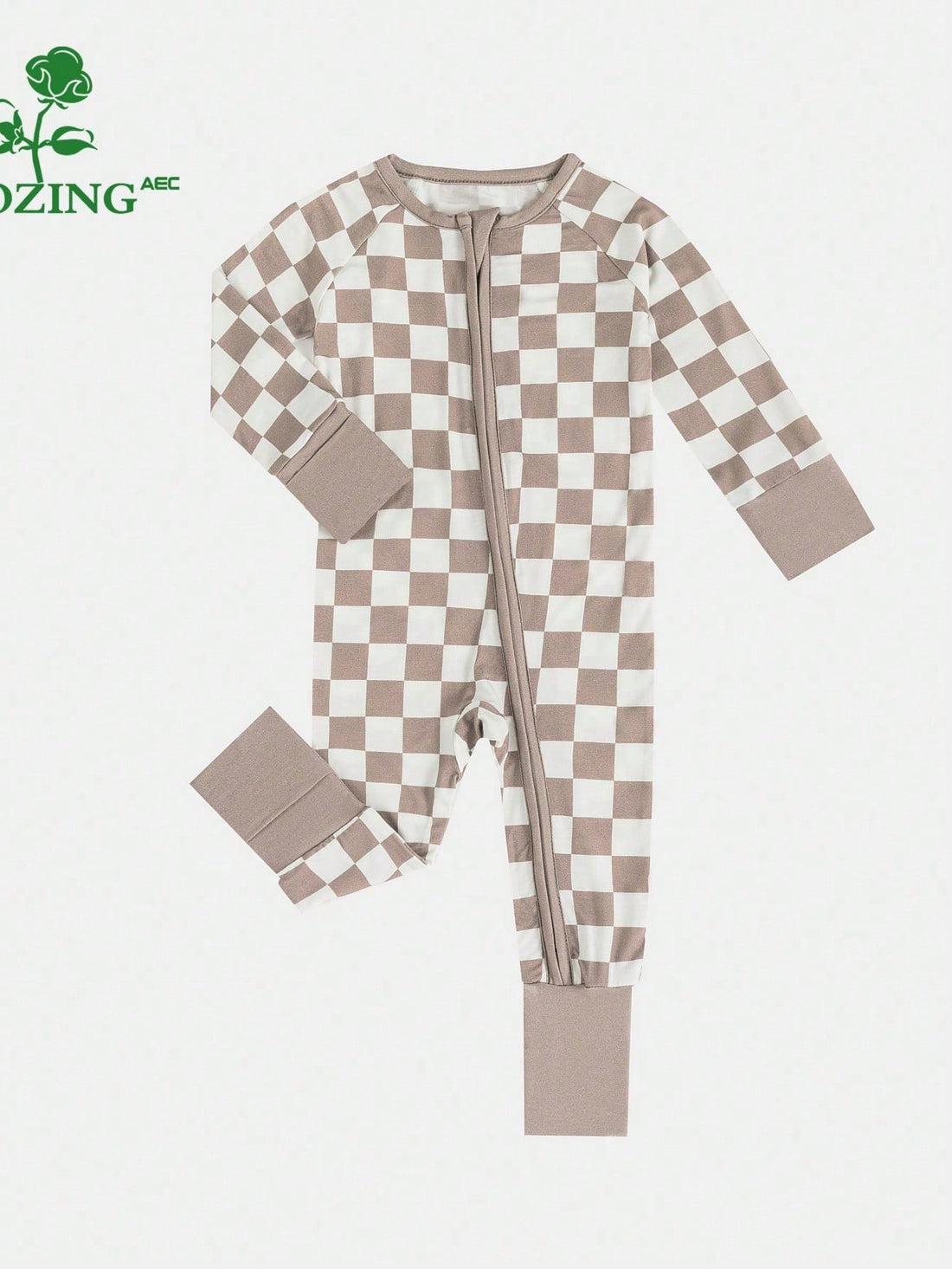 Bamboo zip up pjs Checkered taupe