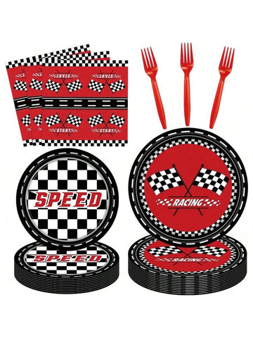 80Pcs Racing Theme Party Plates And Napkins Race Car Birthday Party