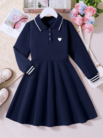 girls navy dress with heart