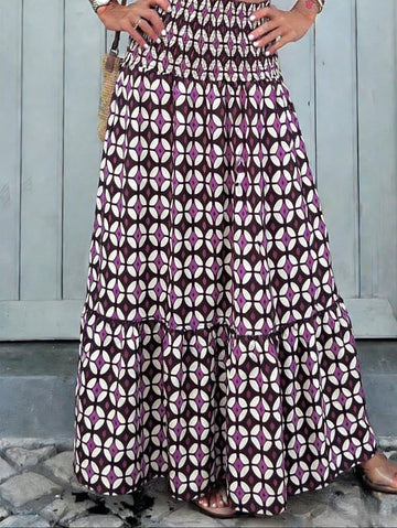 Bohemian High Waist Elastic Waist Multilayer Flared Skirt